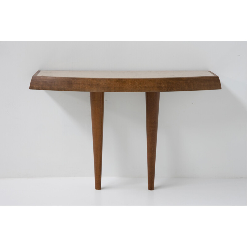 Vintage travertin en houten console tafel, 1960