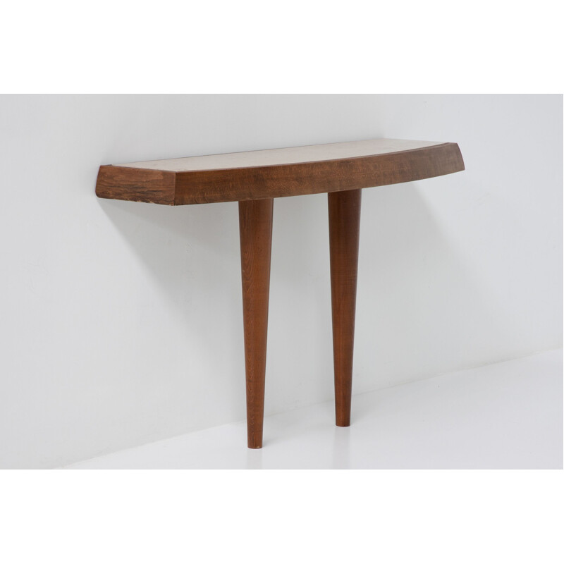 Vintage travertine & wood console table, 1960s