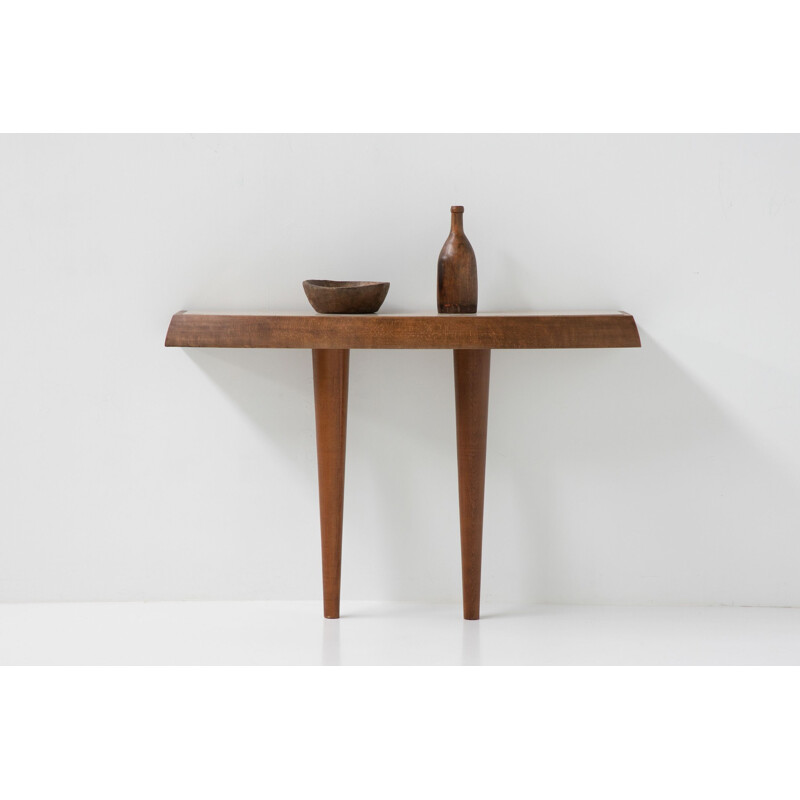 Consola vintage de travertino y madera, 1960