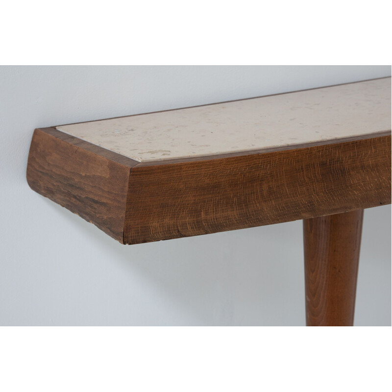 Vintage travertine & wood console table, 1960s