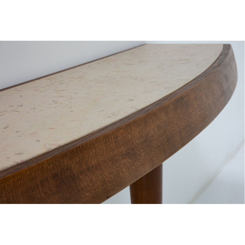 Vintage travertine & wood console table, 1960s