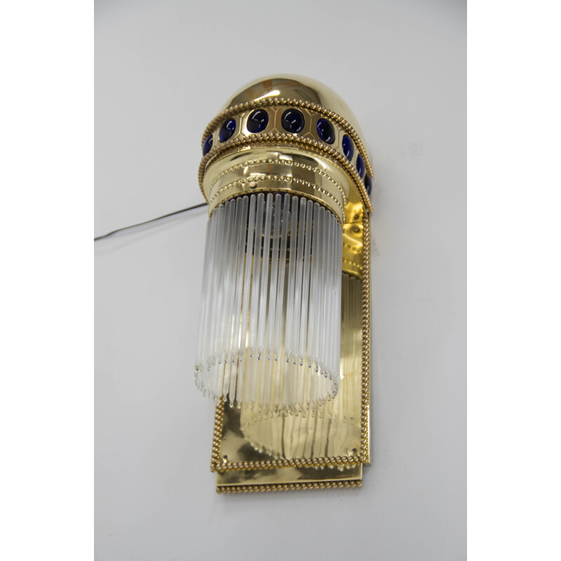 Vintage Art Nouveau wandlamp van messing en kristal, 1910