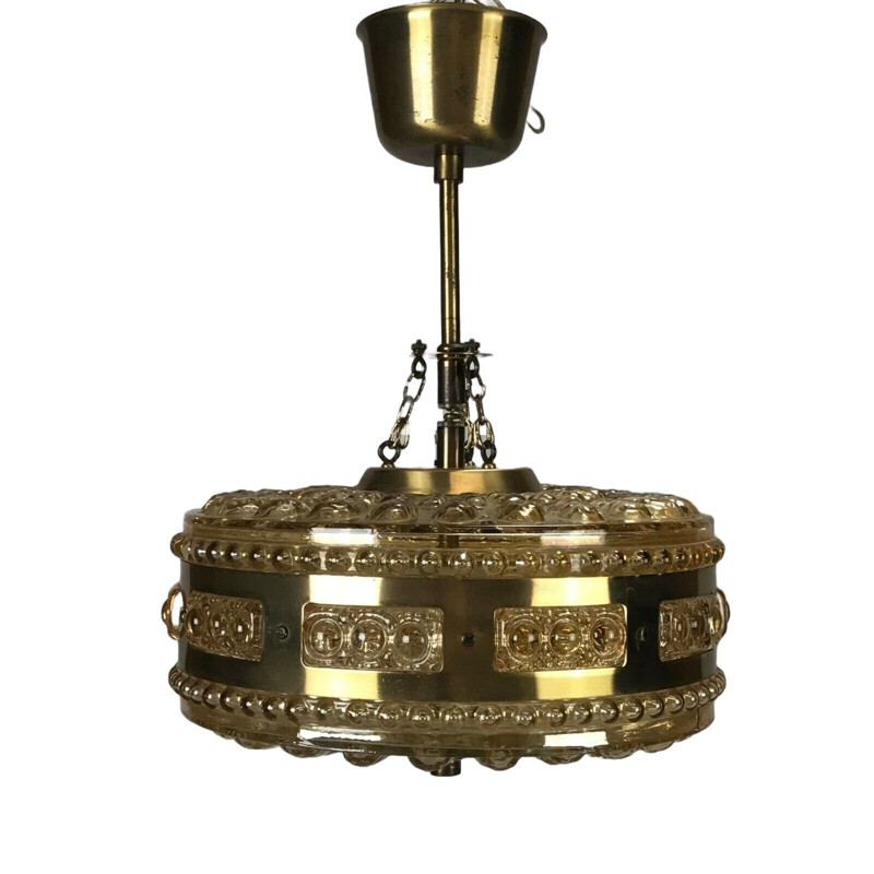 Vintage pendant lamp in bubble glass and brass, 1960-1970s
