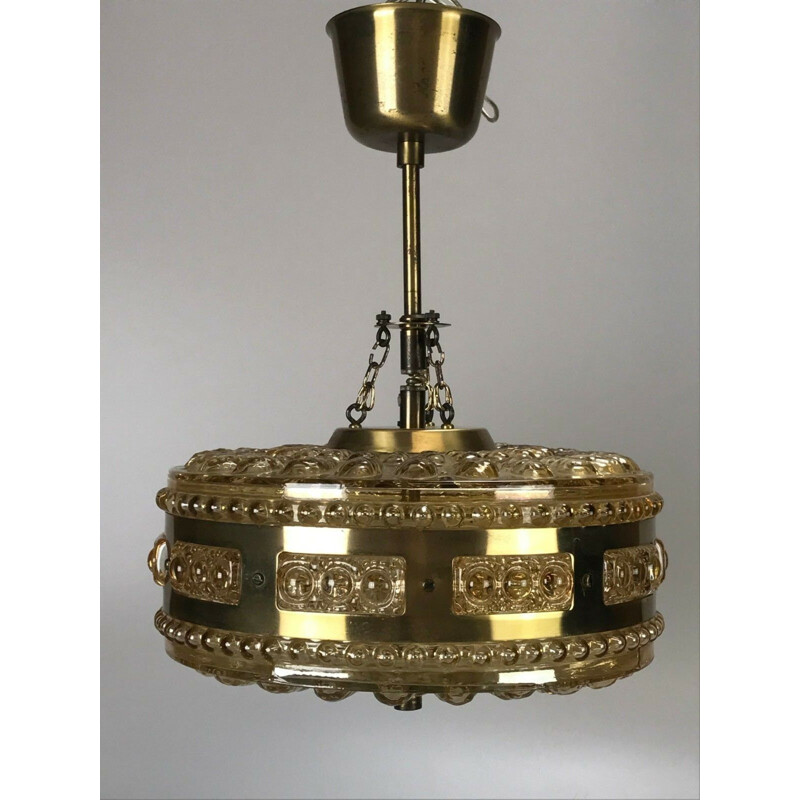 Vintage pendant lamp in bubble glass and brass, 1960-1970s