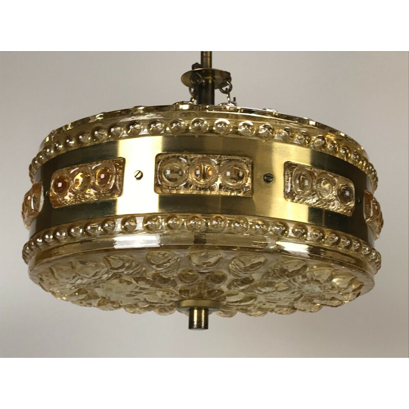 Vintage pendant lamp in bubble glass and brass, 1960-1970s