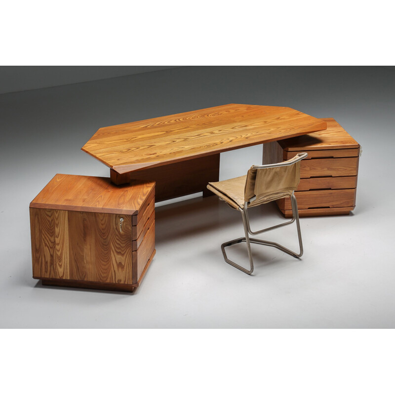 Vintage B40 desk in solid elmwood by Pierre Chapo, 1960s