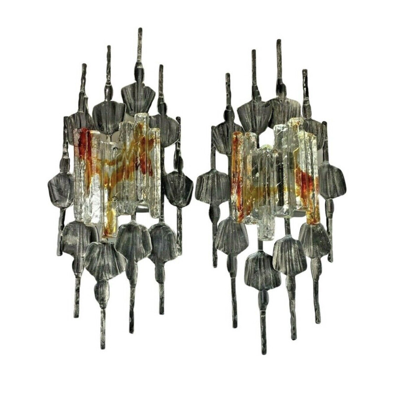 Pair of vintage brutalist wall lamps by Tom Ahlström & Hans Ehrlich, 1960s
