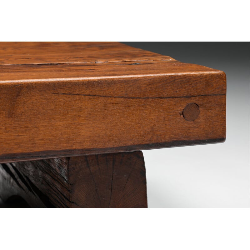Table basse rectangulaire rustique vintage par Wabi Sabi, 1950