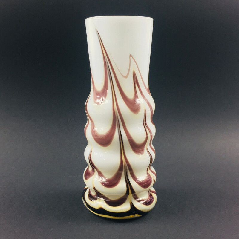 Vintage opal glass vase by Veteria di Borgonovo Vb Opaline Florence, Italy 1970s
