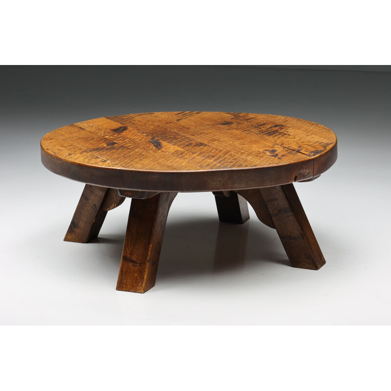 Vintage round rustic coffee table by Wabi-Sabi, 1940s