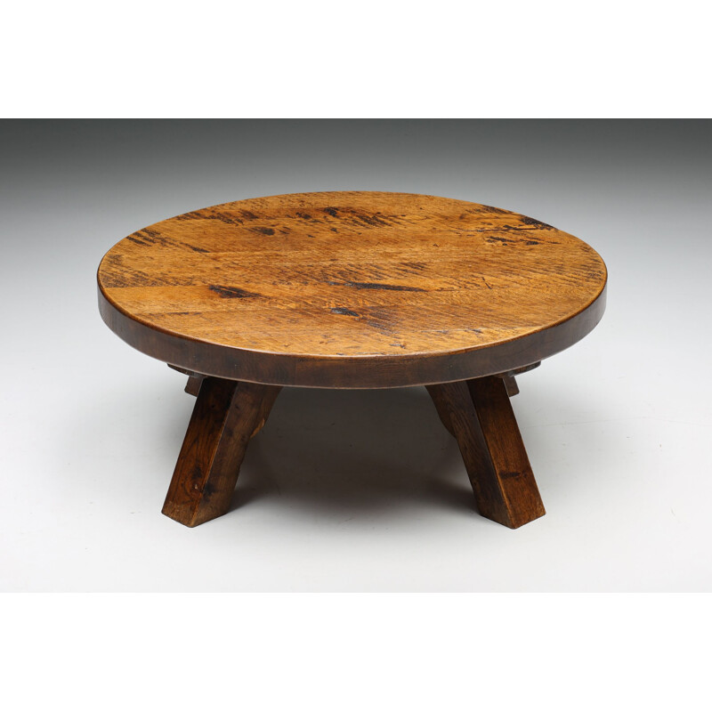 Vintage round rustic coffee table by Wabi-Sabi, 1940s