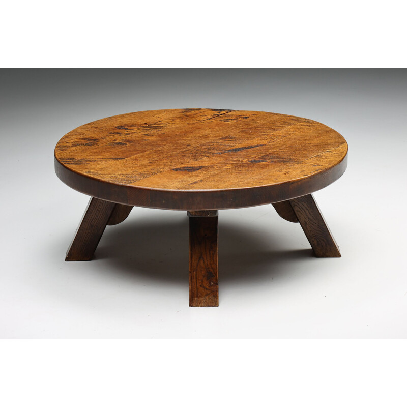 Vintage round rustic coffee table by Wabi-Sabi, 1940s