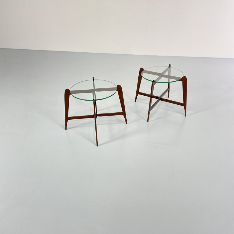 Pair of vintage wood and glass side tables, Italy 1960