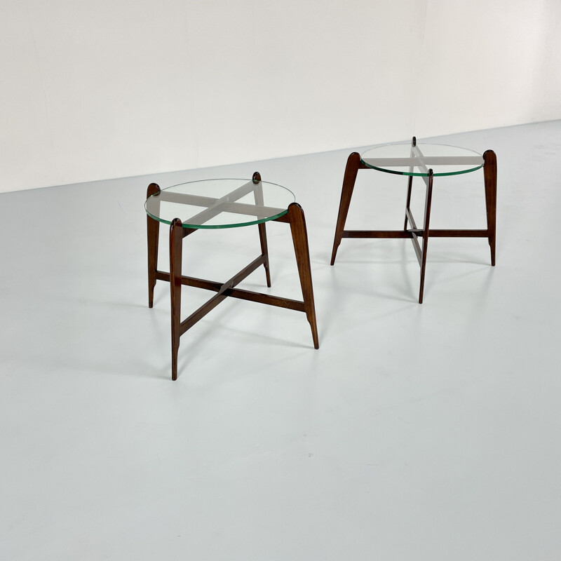 Pair of vintage wood and glass side tables, Italy 1960