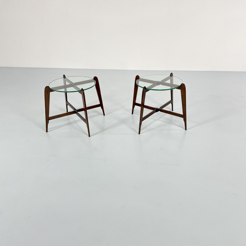 Pair of vintage wood and glass side tables, Italy 1960
