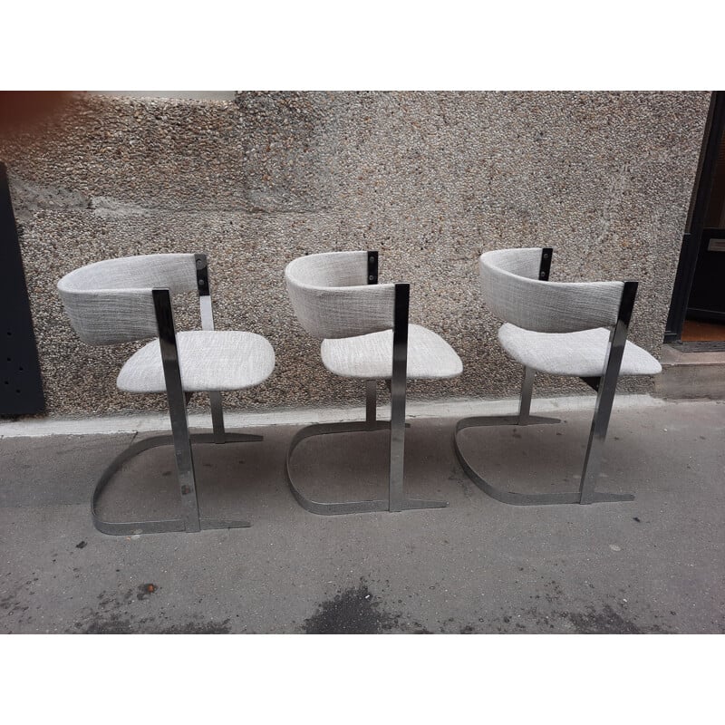 Set of 6 vintage chrome and fabric chairs, 1970