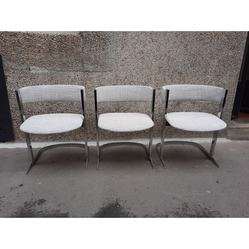 Set of 6 vintage chrome and fabric chairs, 1970