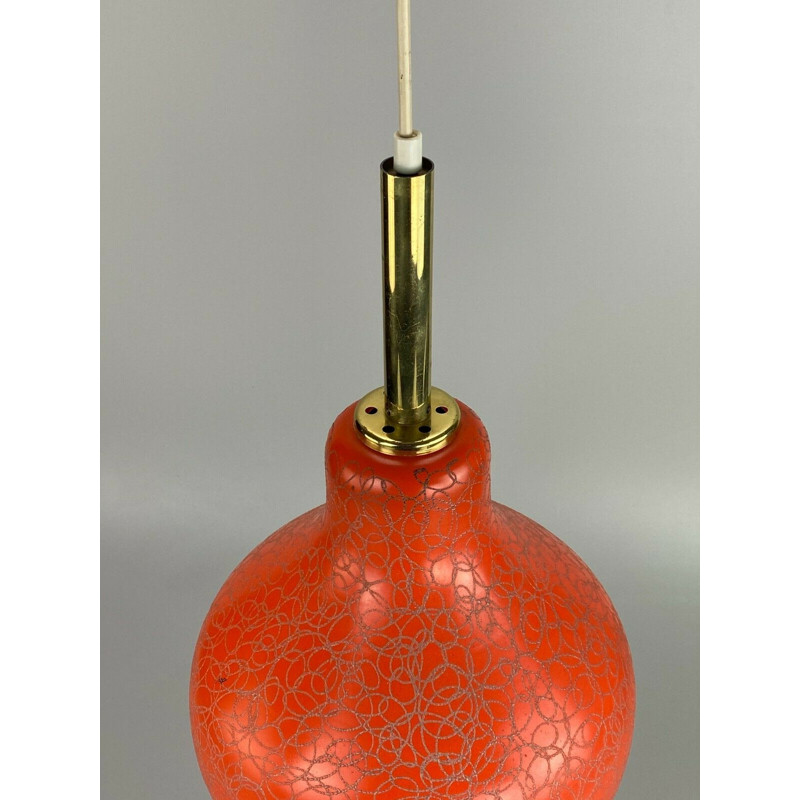 Lampada a sospensione vintage in ottone e vetro, 1960-1970