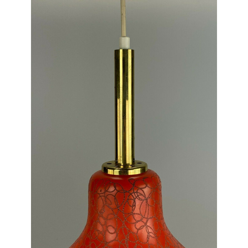 Lampada a sospensione vintage in ottone e vetro, 1960-1970