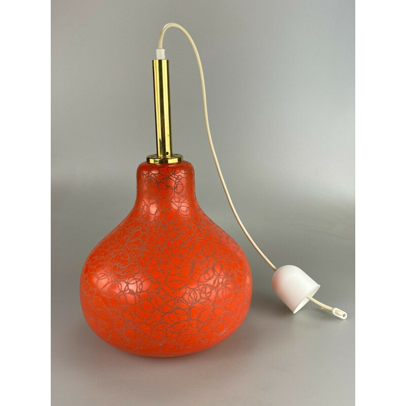 Vintage hanglamp van messing en glas, 1960-1970