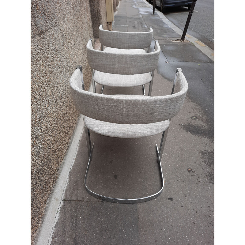 Set of 6 vintage chrome and fabric chairs, 1970