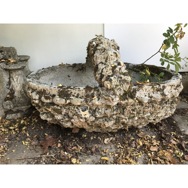 Vintage cement basket planter, 1950