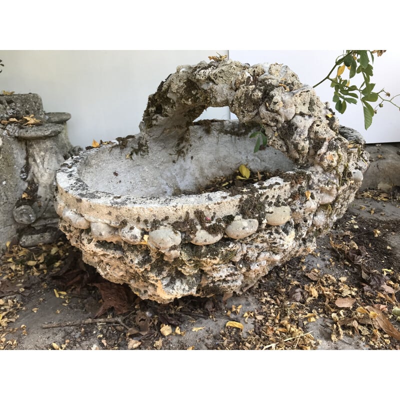 Vintage cement basket planter, 1950