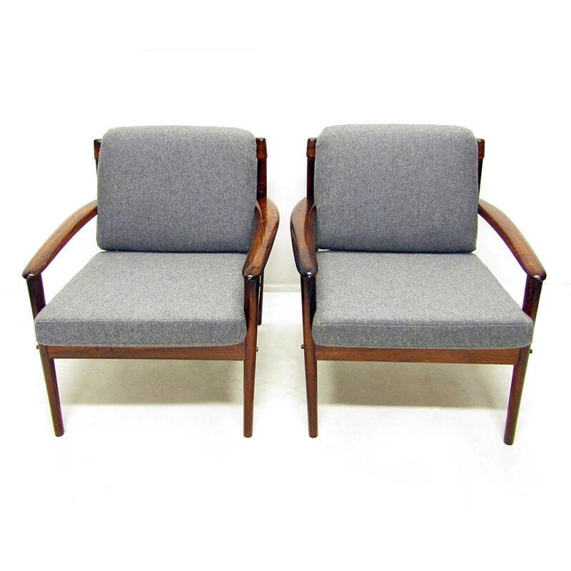 Pair of P. Jeppesen "PJ56" armchairs in rosewood, Grete JALK - 1960s