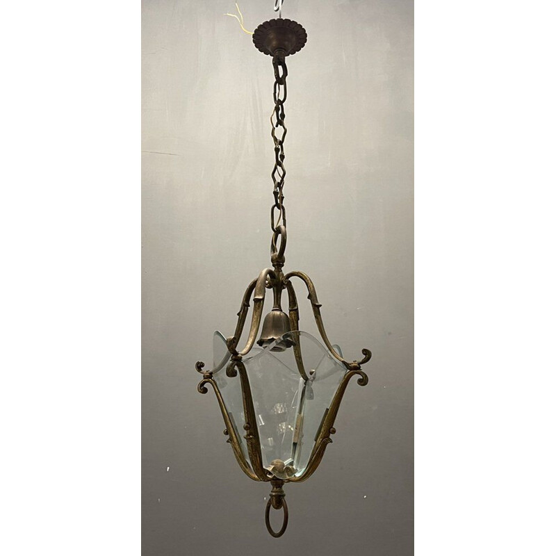 Lámpara de suspensión italiana de bronce, 1950