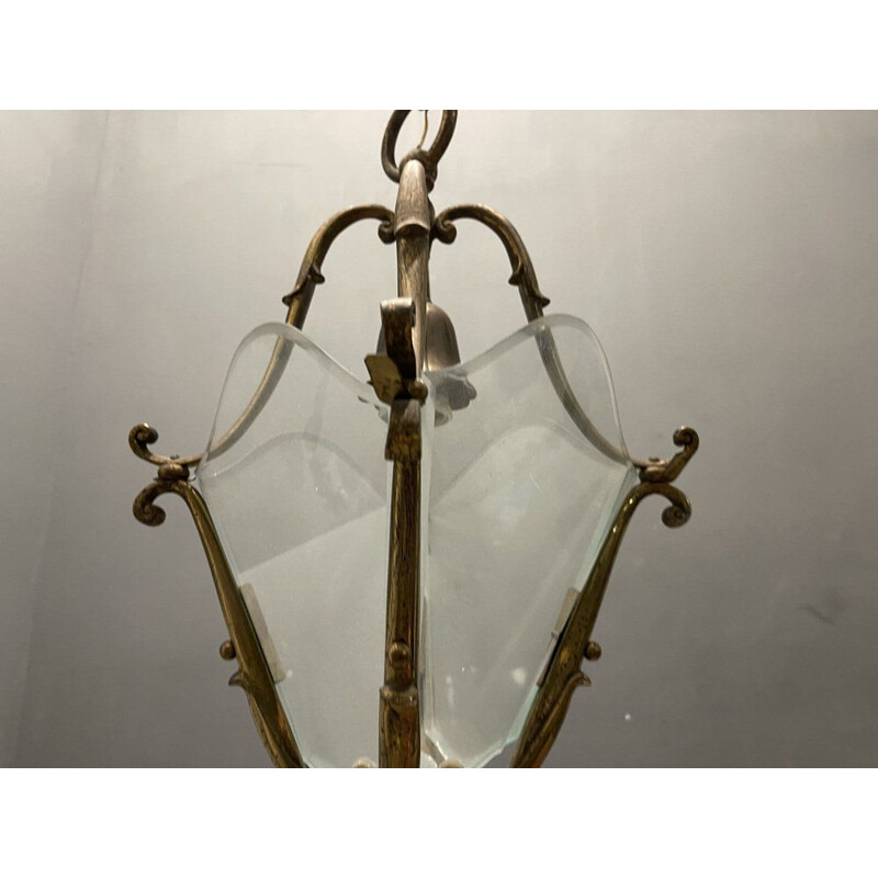 Lámpara de suspensión italiana de bronce, 1950