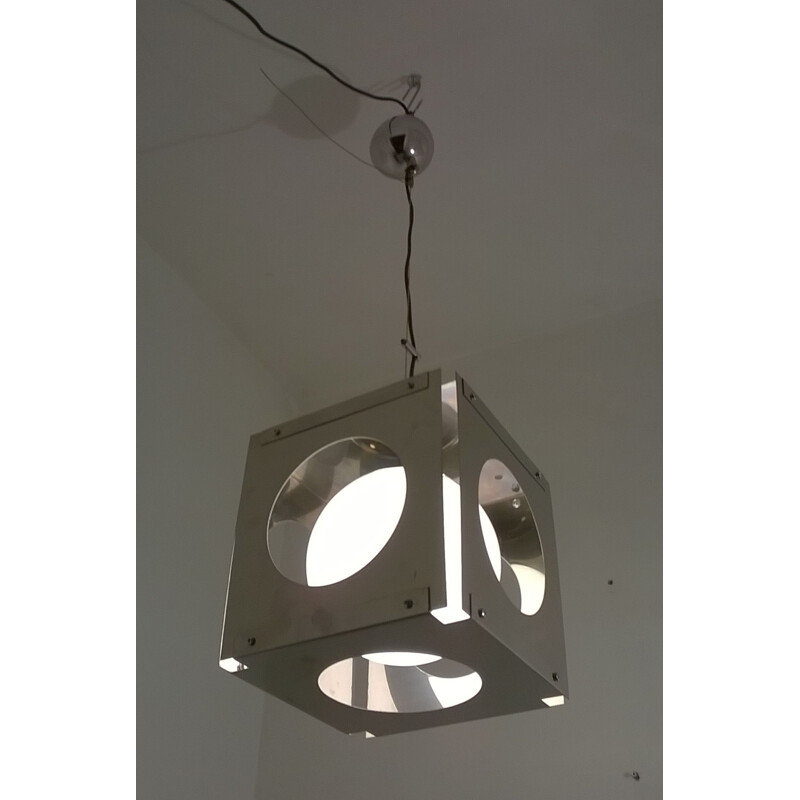 Vintage kubusvormige hanglamp van Paolo Tiche voor Sirrah, 1970