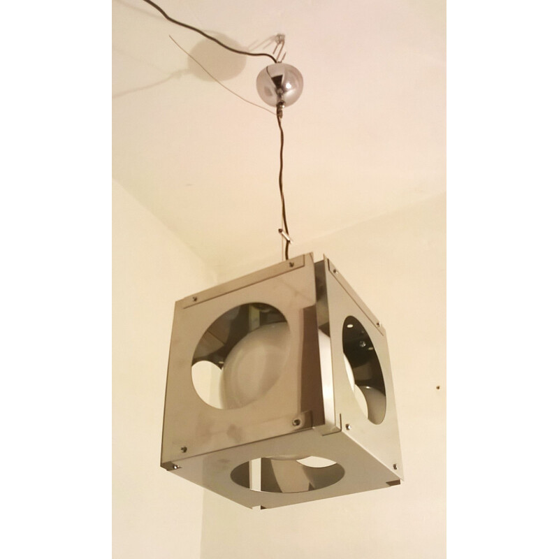Lámpara de suspensión cúbica vintage de Paolo Tiche para Sirrah, 1970