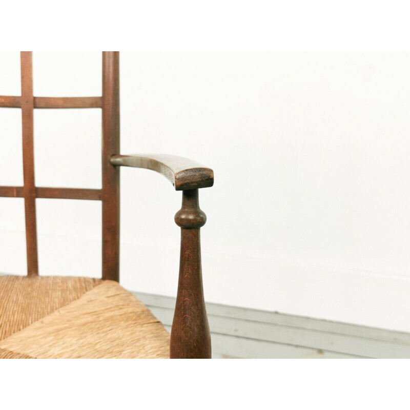 Fauteuil vintage Arts & Crafts Lattice avec assise en jonc par Liberty & Co