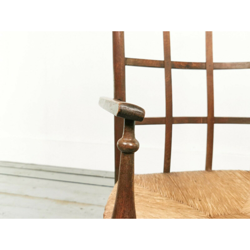 Fauteuil vintage Arts & Crafts Lattice avec assise en jonc par Liberty & Co