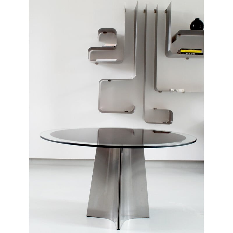 Table à repas ronde Maison Jansen en aluminium, Luigi SACCARDO - 1970