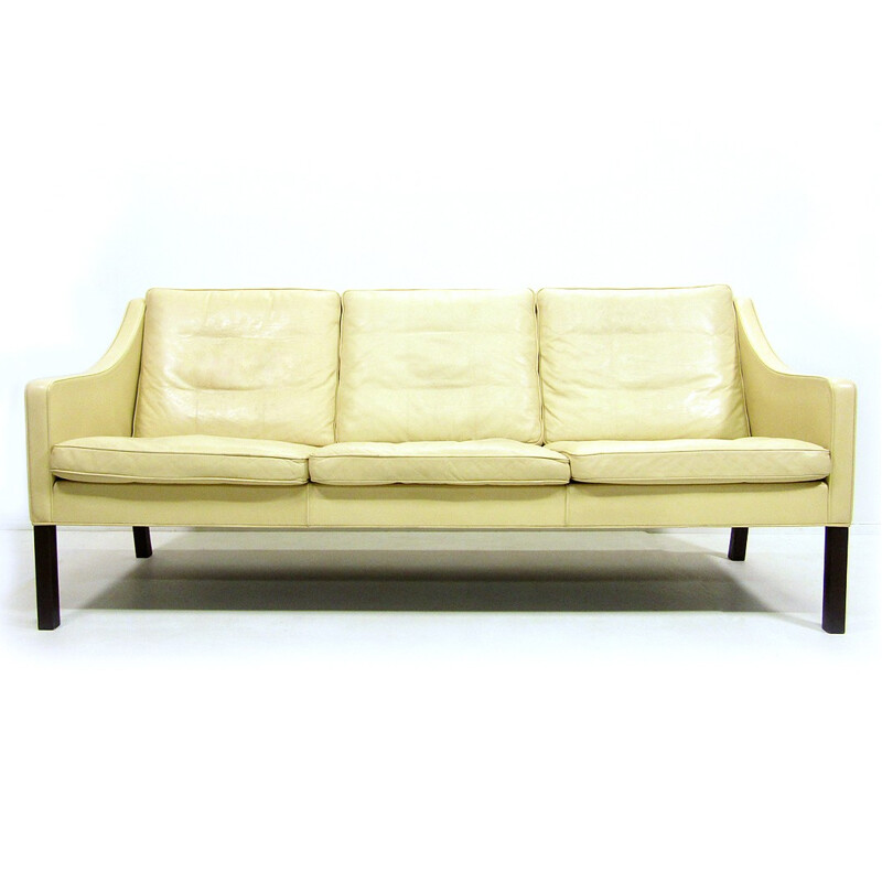 Set of Fredericia sofa and armchair in cream leather, Borge MOGENSEN - 1970s