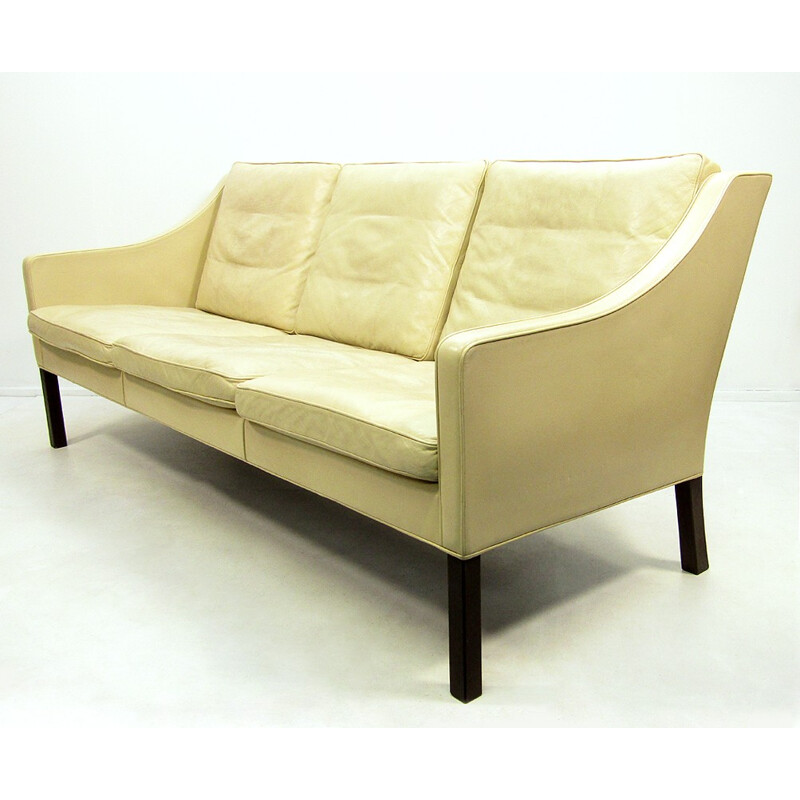 Set of Fredericia sofa and armchair in cream leather, Borge MOGENSEN - 1970s