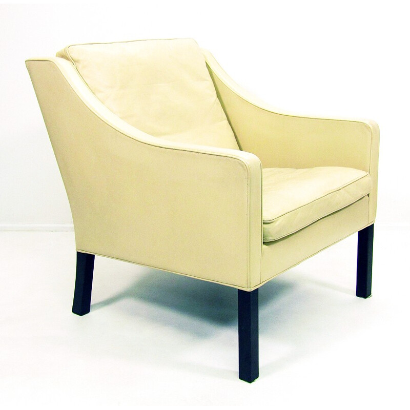 Set of Fredericia sofa and armchair in cream leather, Borge MOGENSEN - 1970s