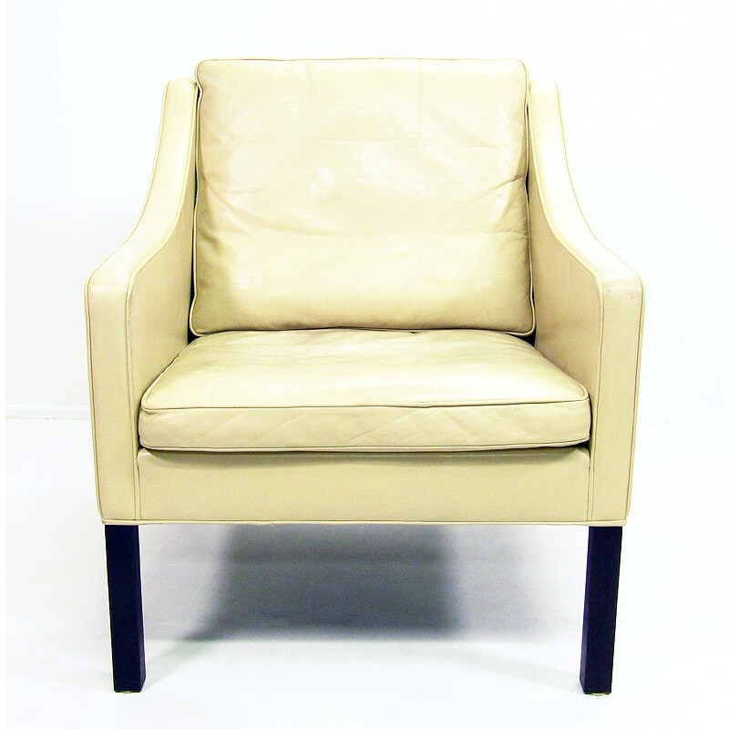 Ensemble de canapé et fauteuil Fredericia en cuir crème, Borge MOGENSEN - 1970