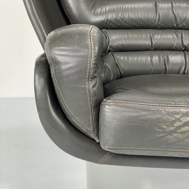 Vintage-Sessel Elda aus grauem Fiberglas und braunem Leder von Joe Colombo für Comfort