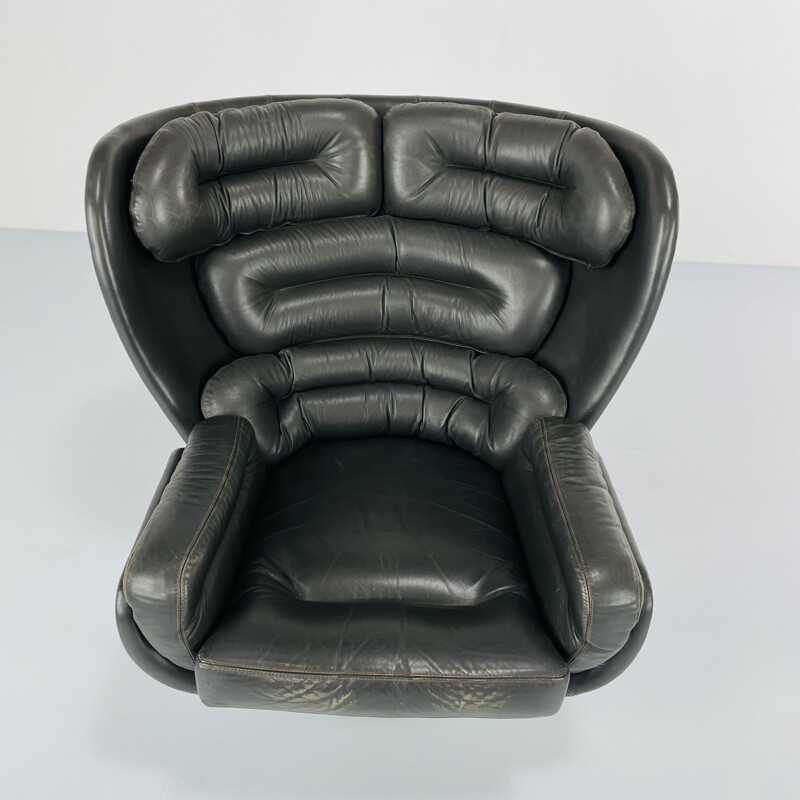 Fauteuil vintage Elda en fibre de verre gris et cuir marron par Joe Colombo pour Comfort