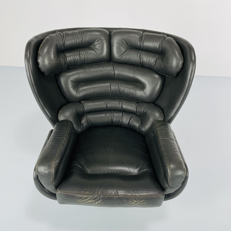 Vintage Elda armchair in grey fiberglass and brown leather by Joe Colombo for Comfort