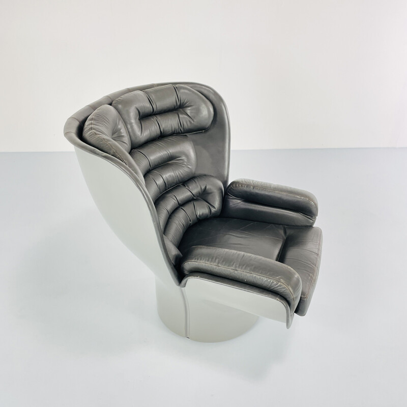 Sillón vintage Elda de fibra de vidrio gris y cuero marrón de Joe Colombo para Comfort