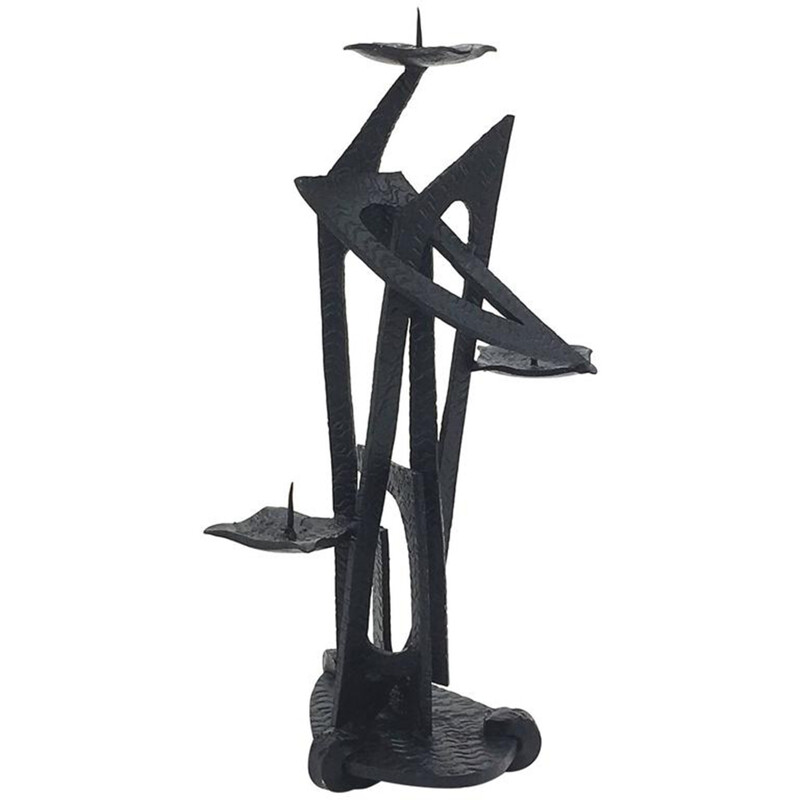 Abstract metal candle holder sculpture - 1950s