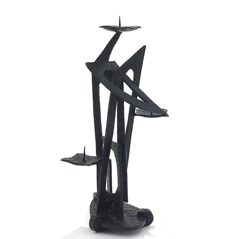 Abstract metal candle holder sculpture - 1950s