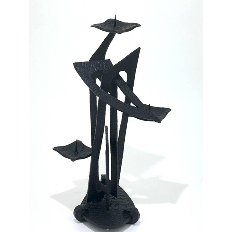 Abstract metal candle holder sculpture - 1950s