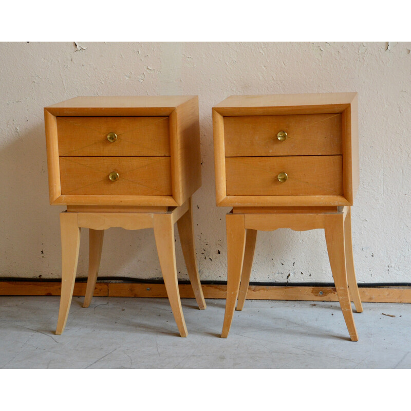 Pair of French bedside tables in sycomore, Suzanne GUIGUICHON - 1940s