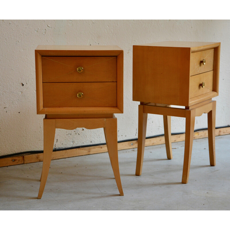 Pair of French bedside tables in sycomore, Suzanne GUIGUICHON - 1940s