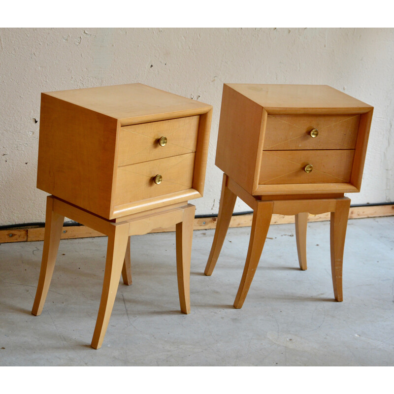 Pair of French bedside tables in sycomore, Suzanne GUIGUICHON - 1940s