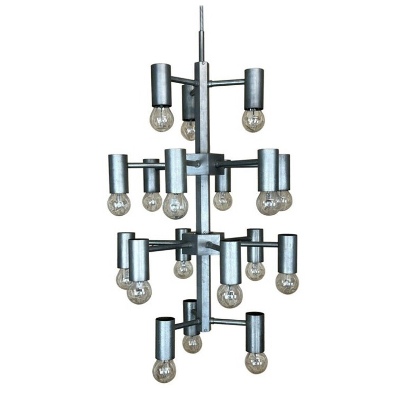 Vintage chrome and metal chandelier by Oehlmann, 1960